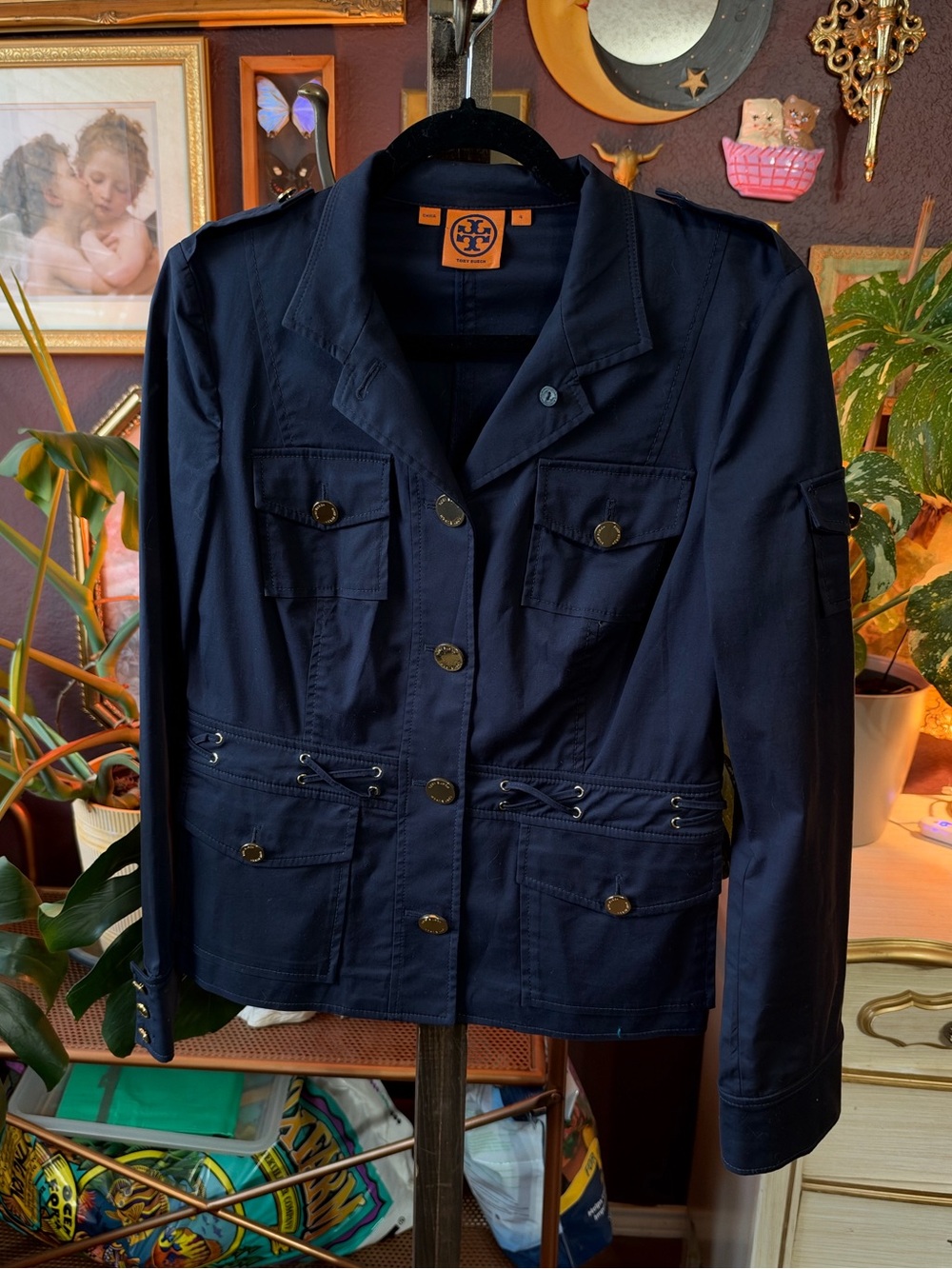 Tory Burch Navy Military Style Utility Jacket Size 4